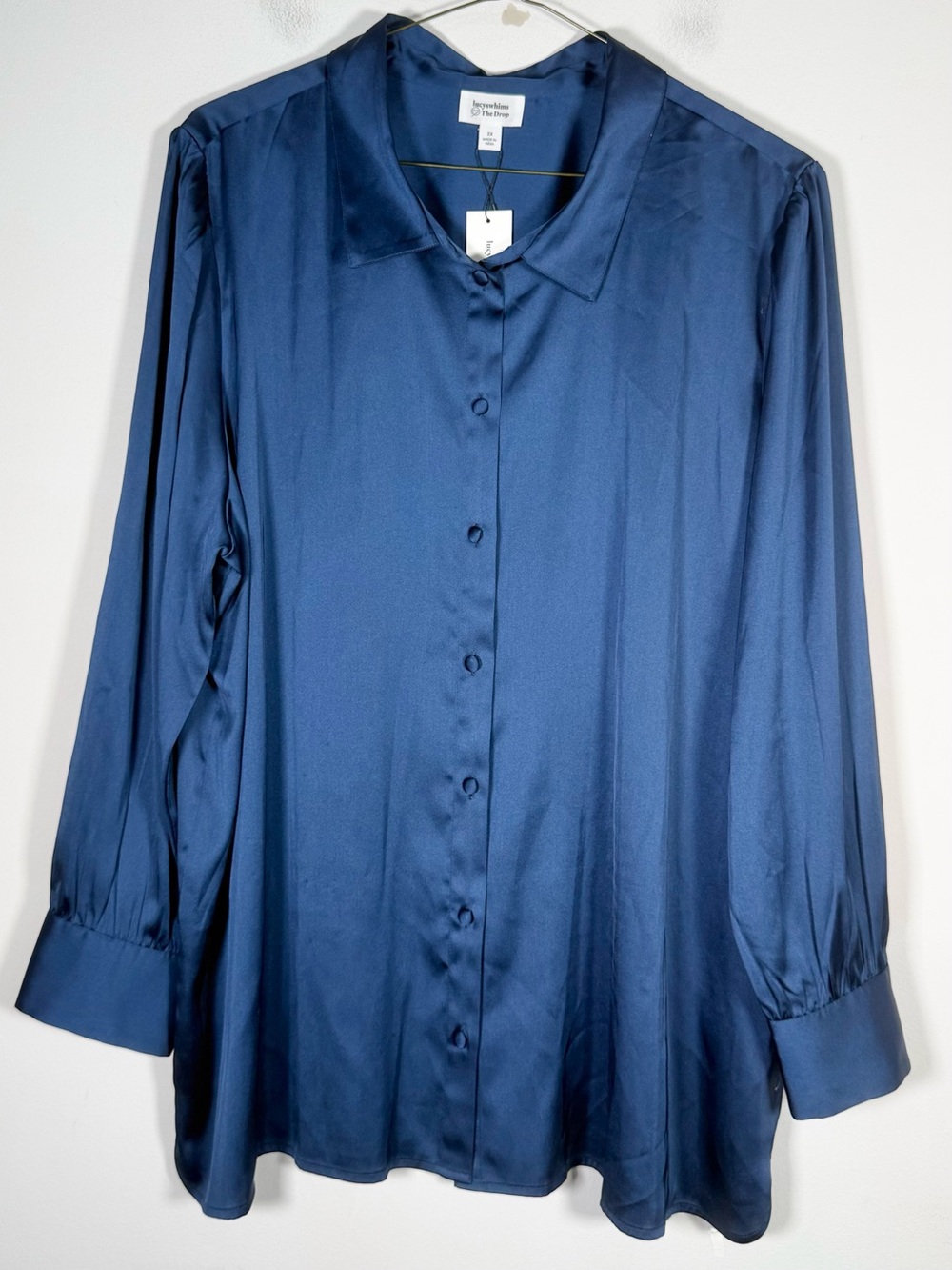 Lucy’s Whim x The Drop Women’s NWT Size 2X Long Sleeve Button Down Satin Shirt
